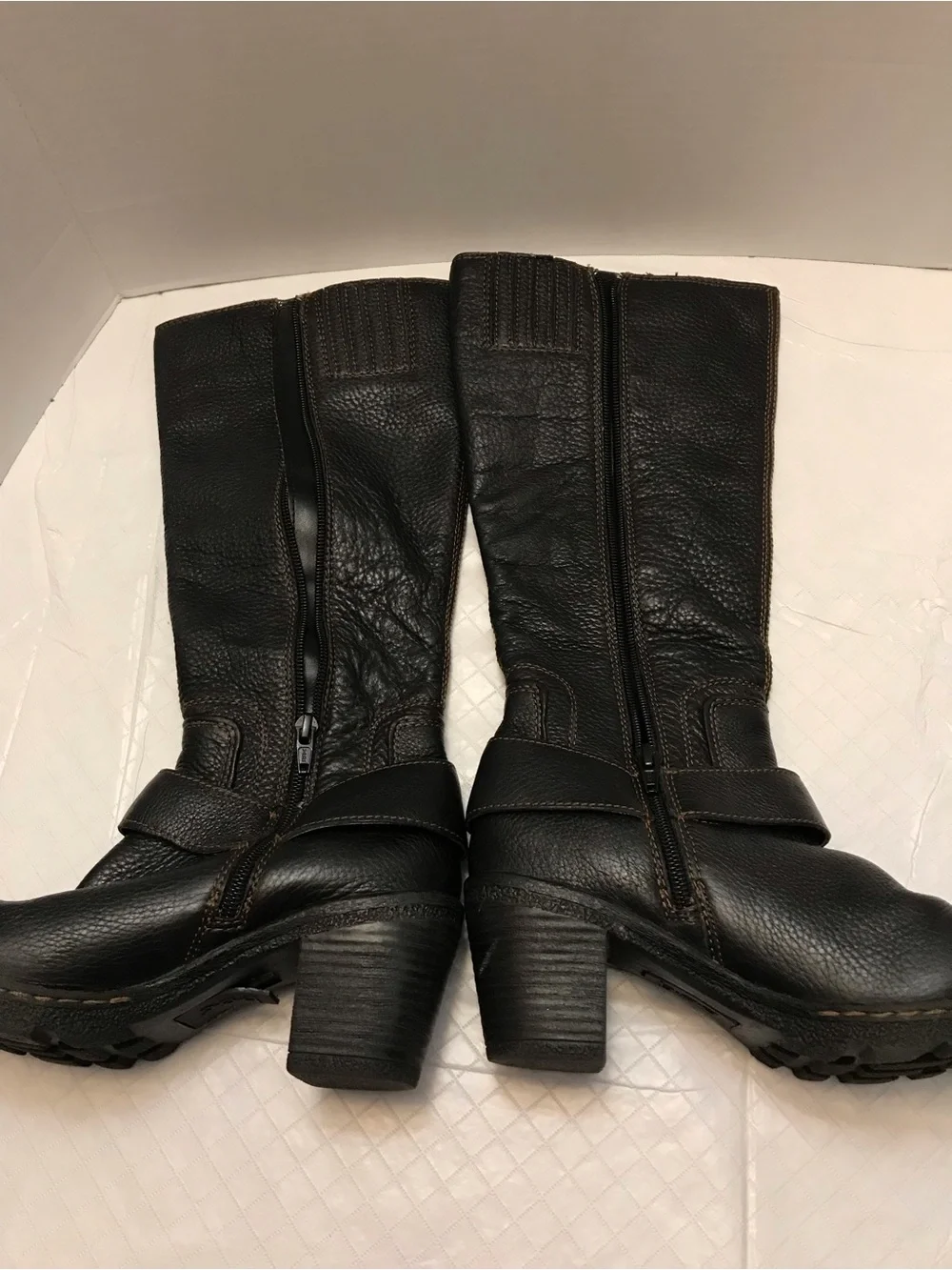 boc Black Over-the-Knee Leather Boots with Buckle Accent
